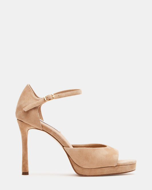 ESTER Tan Suede Strappy Heel | Women's Heels | Steve Madden Quality
