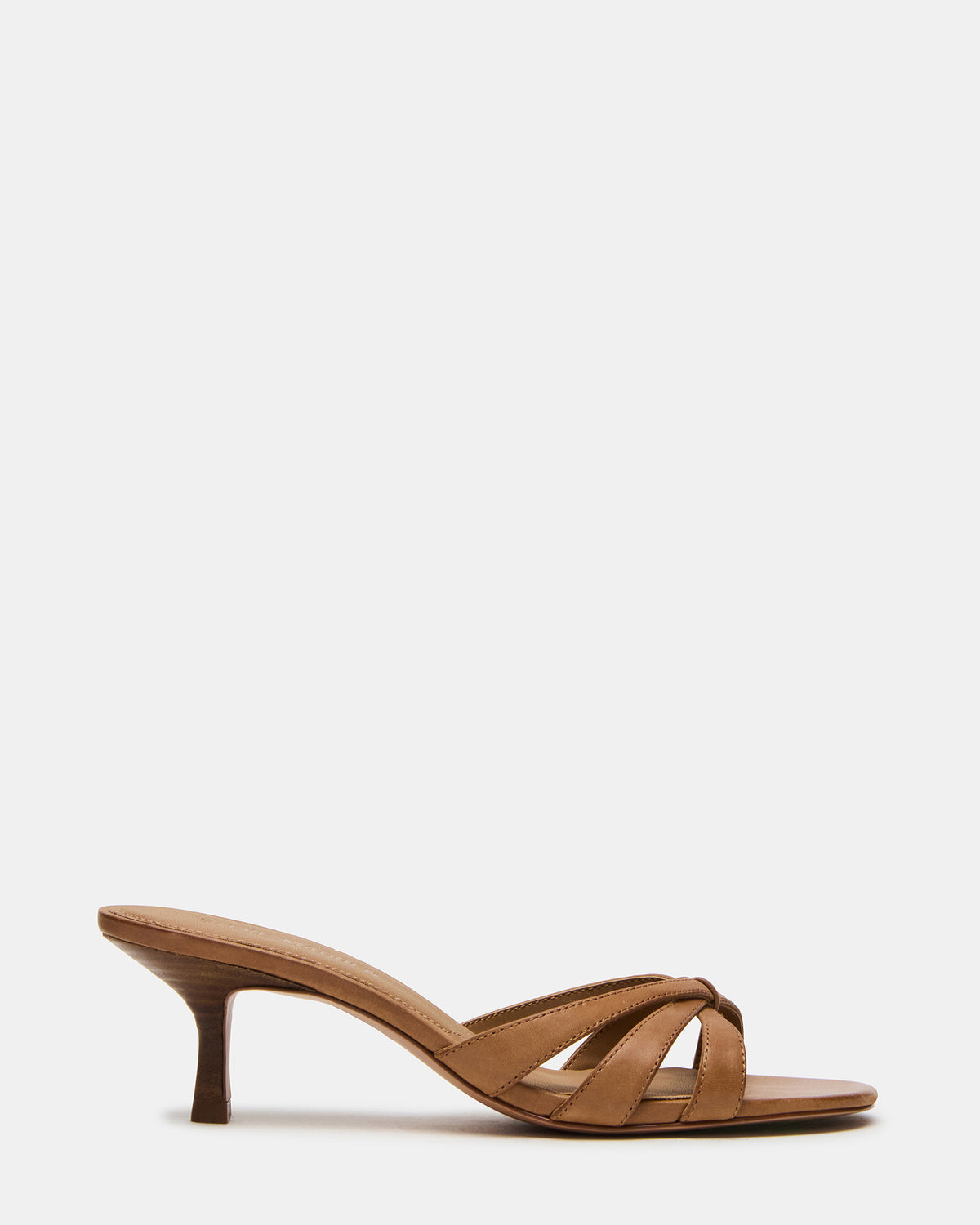 CARY Camel Leather Square-Toe Strappy Mule Women's Heel | Steve Madden Top Pick