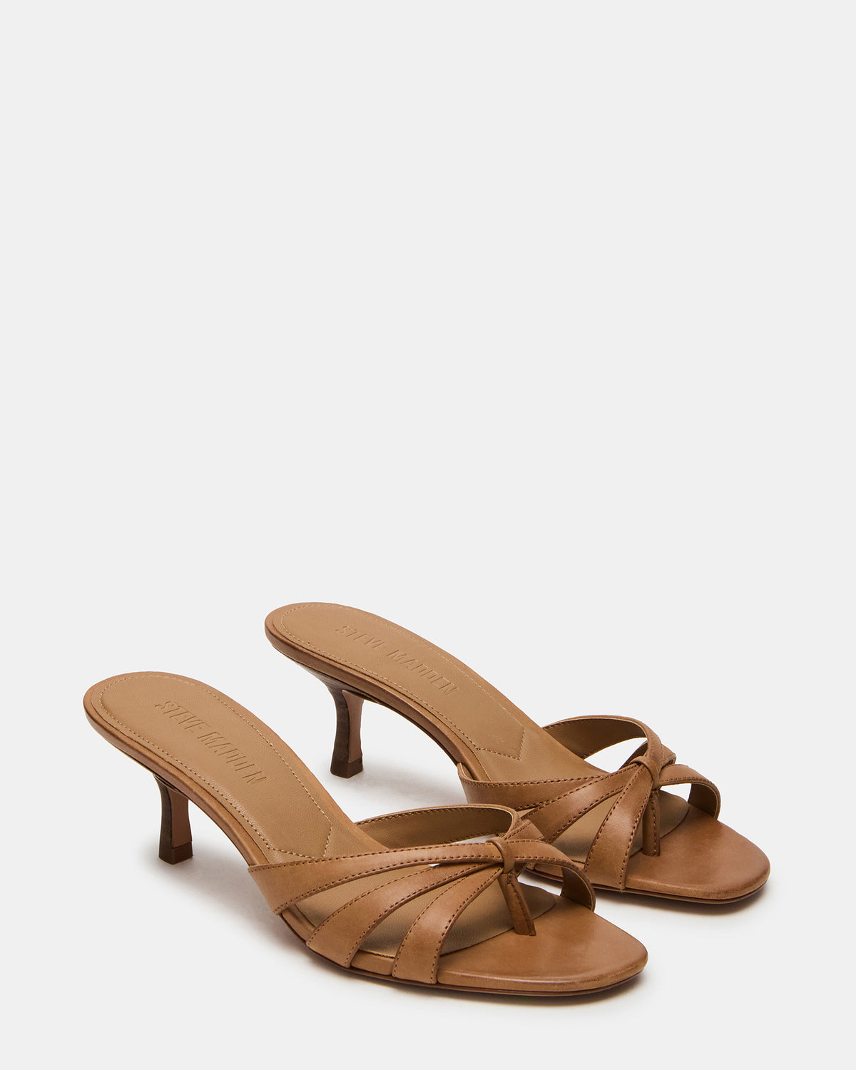 CARY Camel Leather Square-Toe Strappy Mule Women's Heel | Steve Madden Top Pick