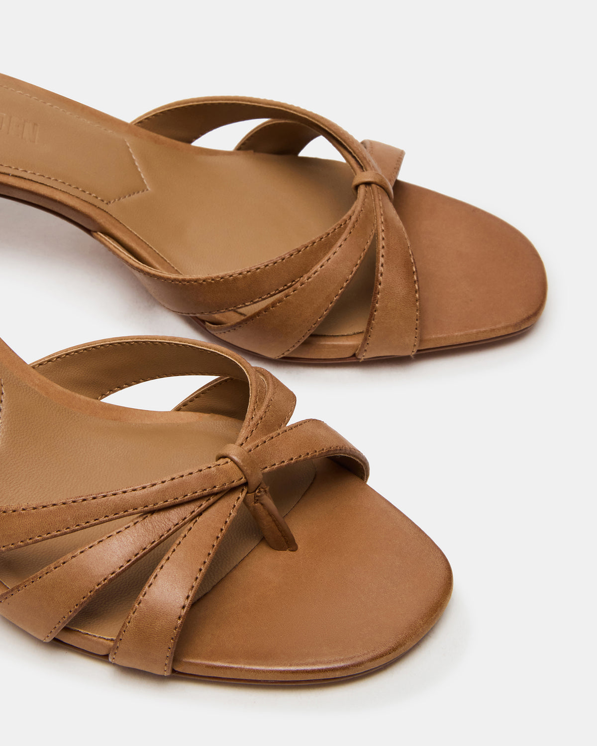 CARY Camel Leather Square-Toe Strappy Mule Women's Heel | Steve Madden Top Pick