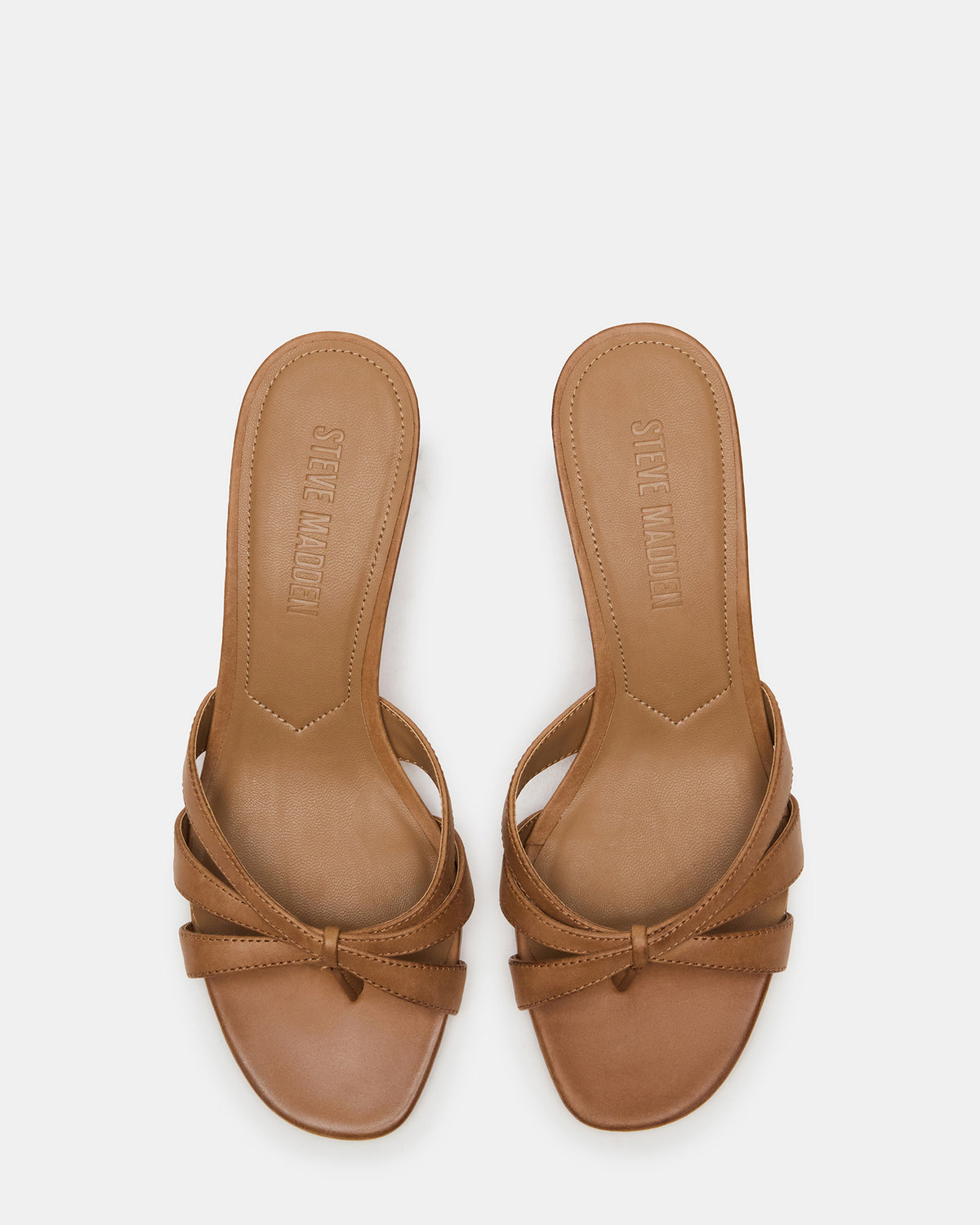 CARY Camel Leather Square-Toe Strappy Mule Women's Heel | Steve Madden Top Pick