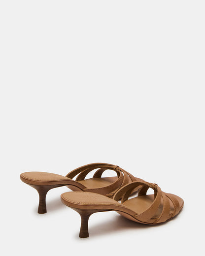 CARY Camel Leather Square-Toe Strappy Mule Women's Heel | Steve Madden Top Pick