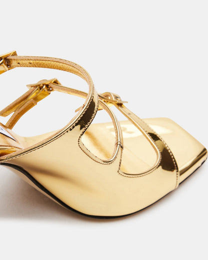 OPULENT Gold Leather Square Toe Mule Heel | Women's Heels | Steve Madden Best Price