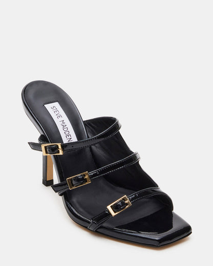 OPULENT Black Leather Square Toe Mule Heel | Women's Heels | Steve Madden Everyday