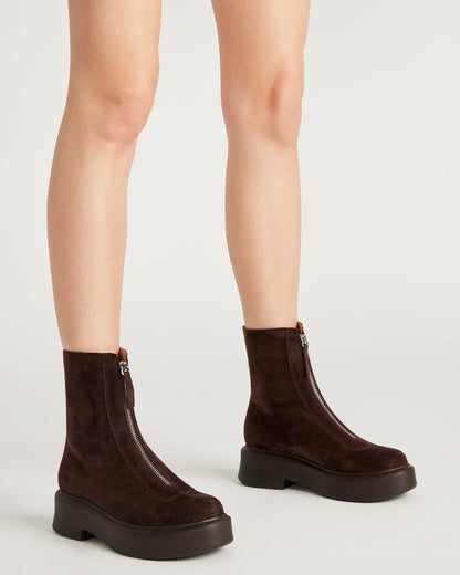 JONES Chocolate Brown Suede Zipper Lug Women's Ankle Boot | Steve Madden Trending