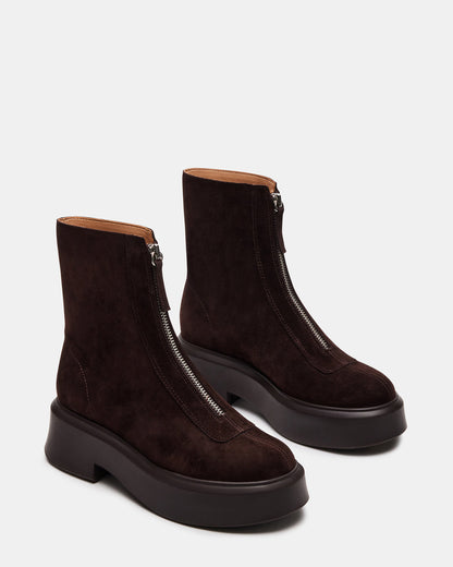 JONES Chocolate Brown Suede Zipper Lug Women's Ankle Boot | Steve Madden Trending