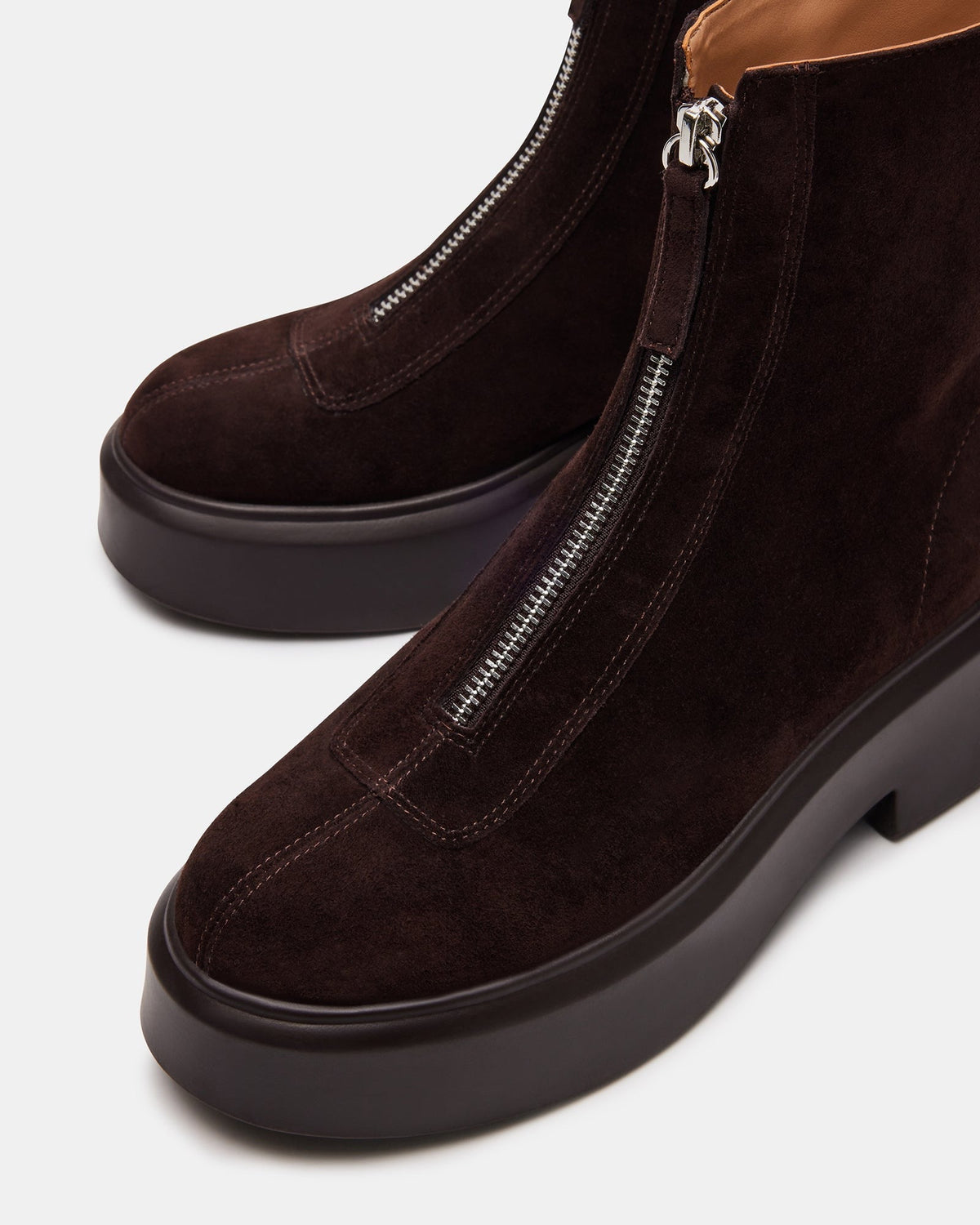 JONES Chocolate Brown Suede Zipper Lug Women's Ankle Boot | Steve Madden Trending