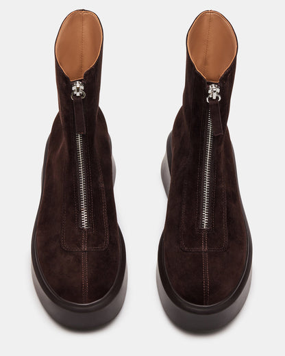 JONES Chocolate Brown Suede Zipper Lug Women's Ankle Boot | Steve Madden Trending