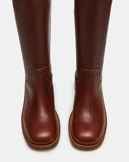 RIGGS Rust Leather Square-Toe Women's Boot | Steve Madden Smart Buy