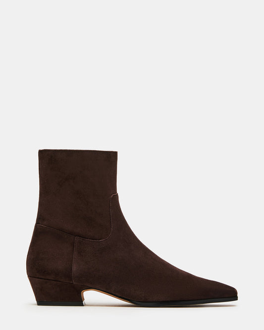 DUSTY Chocolate Brown Suede Women's Ankle Boot | Steve Madden Exclusive