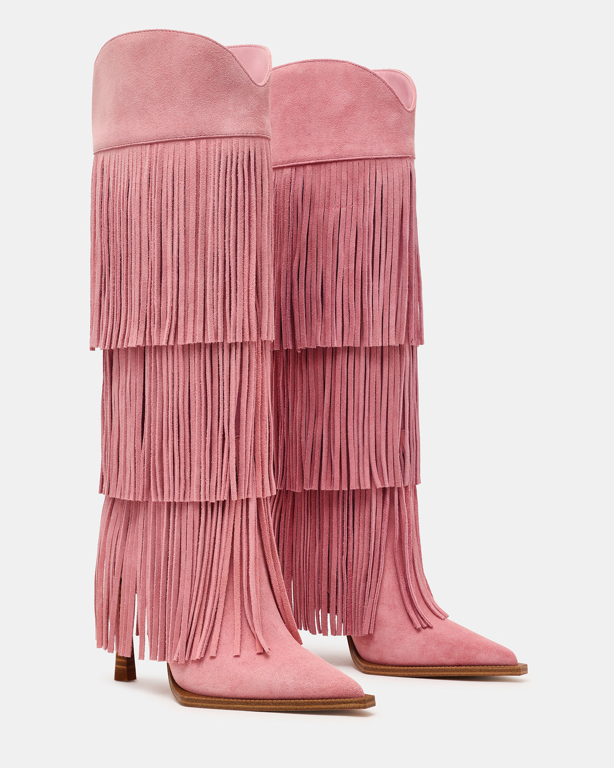 KINZEE Fringe Pink Suede Pointed-Toe Knee-High Western Stiletto Women's Boot | Steve Madden Classic