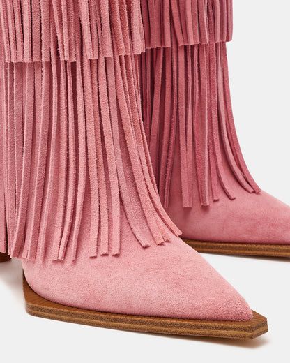 KINZEE Fringe Pink Suede Pointed-Toe Knee-High Western Stiletto Women's Boot | Steve Madden Classic