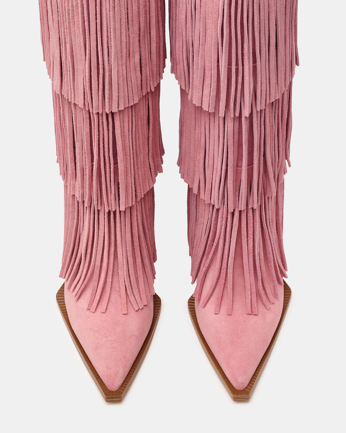 KINZEE Fringe Pink Suede Pointed-Toe Knee-High Western Stiletto Women's Boot | Steve Madden Classic
