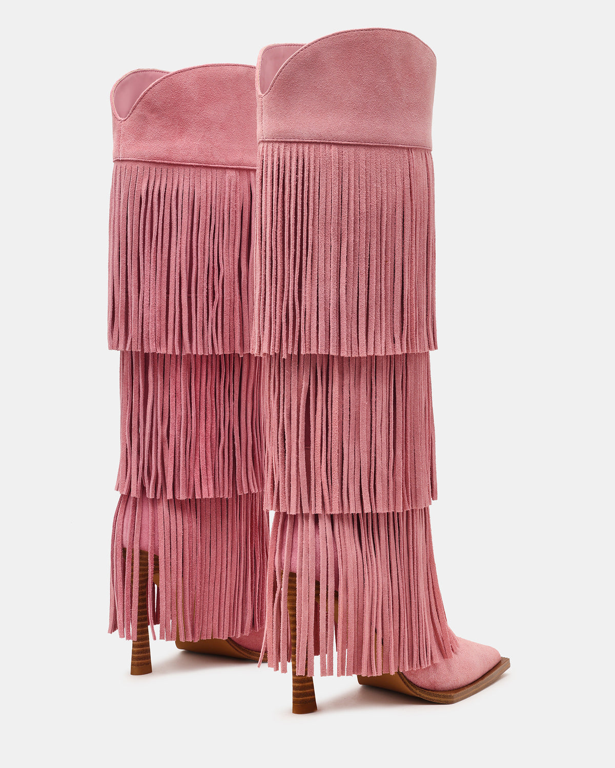KINZEE Fringe Pink Suede Pointed-Toe Knee-High Western Stiletto Women's Boot | Steve Madden Classic