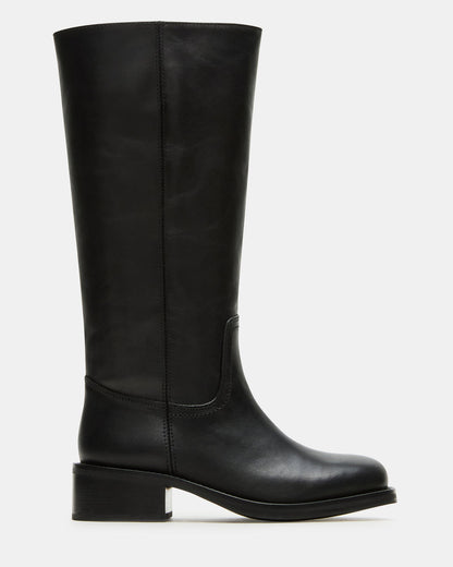 RIGGS Black Leather Wide Calf Square-Toe Women's Boot | Steve Madden Customer Favorite