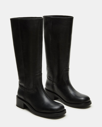 RIGGS Black Leather Wide Calf Square-Toe Women's Boot | Steve Madden Customer Favorite