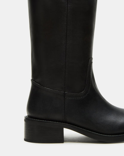 RIGGS Black Leather Wide Calf Square-Toe Women's Boot | Steve Madden Customer Favorite