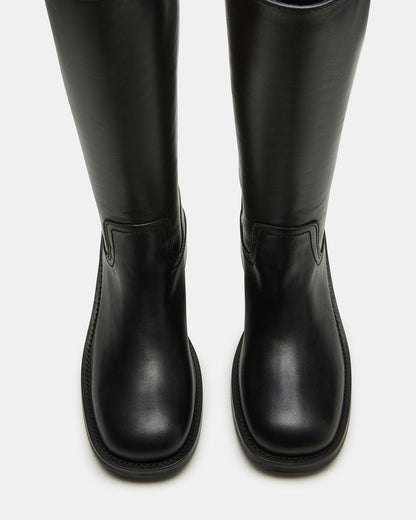 RIGGS Black Leather Wide Calf Square-Toe Women's Boot | Steve Madden Customer Favorite