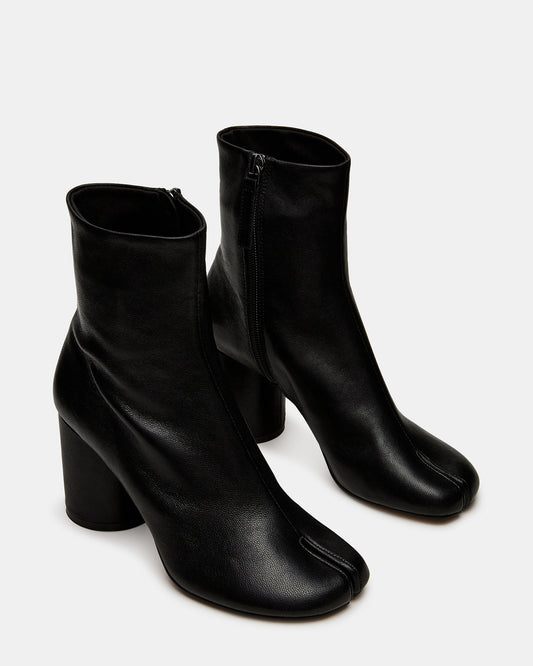 CARO Black Leather Tabi Split-Toe Block Heel Women's Ankle Boot | Steve Madden Premium