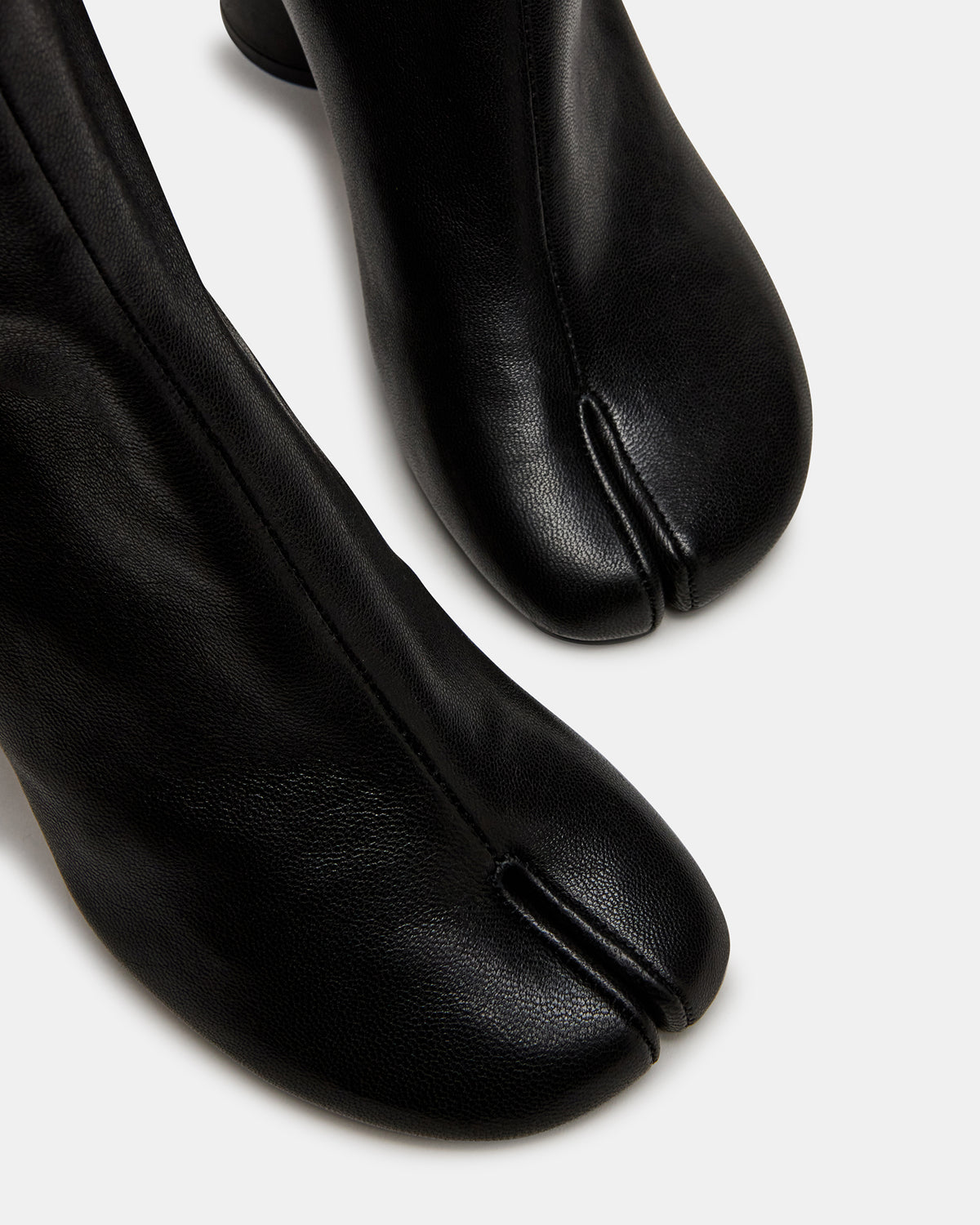 CARO Black Leather Tabi Split-Toe Block Heel Women's Ankle Boot | Steve Madden Premium
