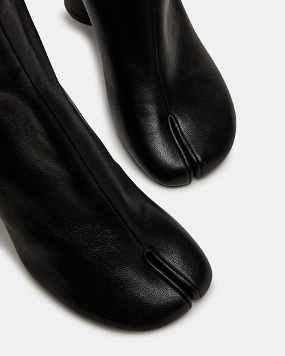 CARO Black Leather Tabi Split-Toe Block Heel Women's Ankle Boot | Steve Madden Premium