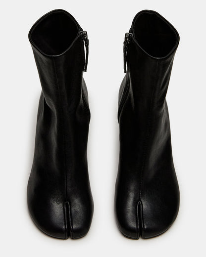 CARO Black Leather Tabi Split-Toe Block Heel Women's Ankle Boot | Steve Madden Premium