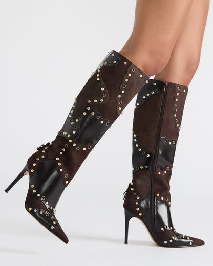 REVIVE Brown Multi Pointed-Toe Knee-High Stiletto Women's Boot | Steve Madden Smart Buy