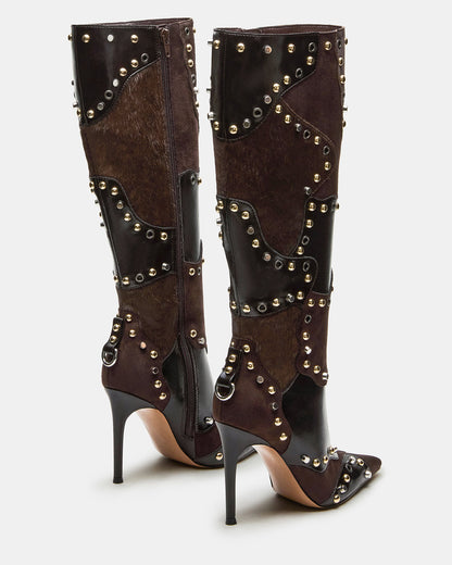 REVIVE Brown Multi Pointed-Toe Knee-High Stiletto Women's Boot | Steve Madden Smart Buy