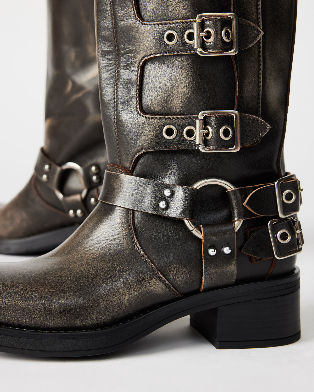ROCKY Brown Distressed Women's Knee-High Moto Boots | Steve Madden Premium