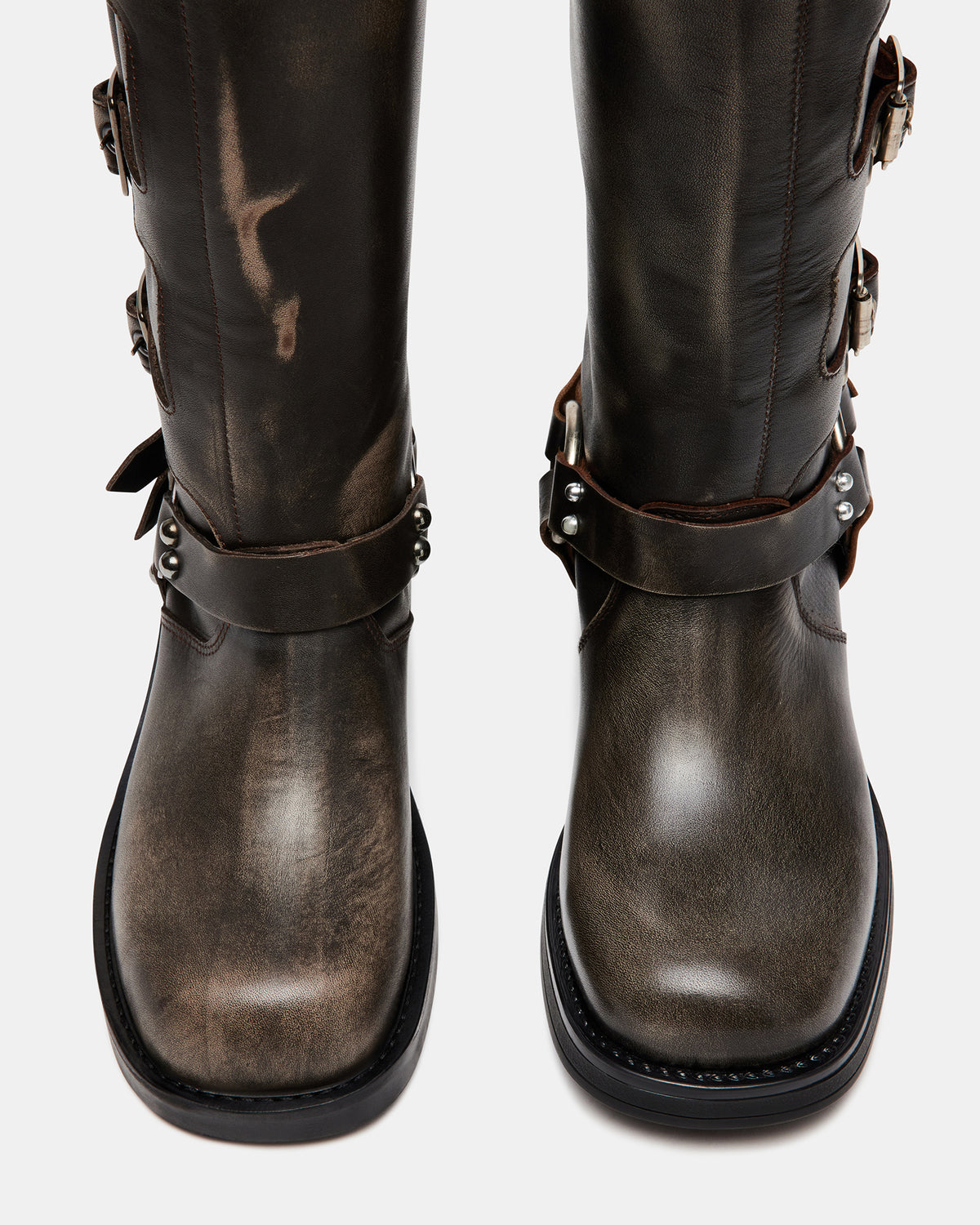 ROCKY Brown Distressed Women's Knee-High Moto Boots | Steve Madden Premium