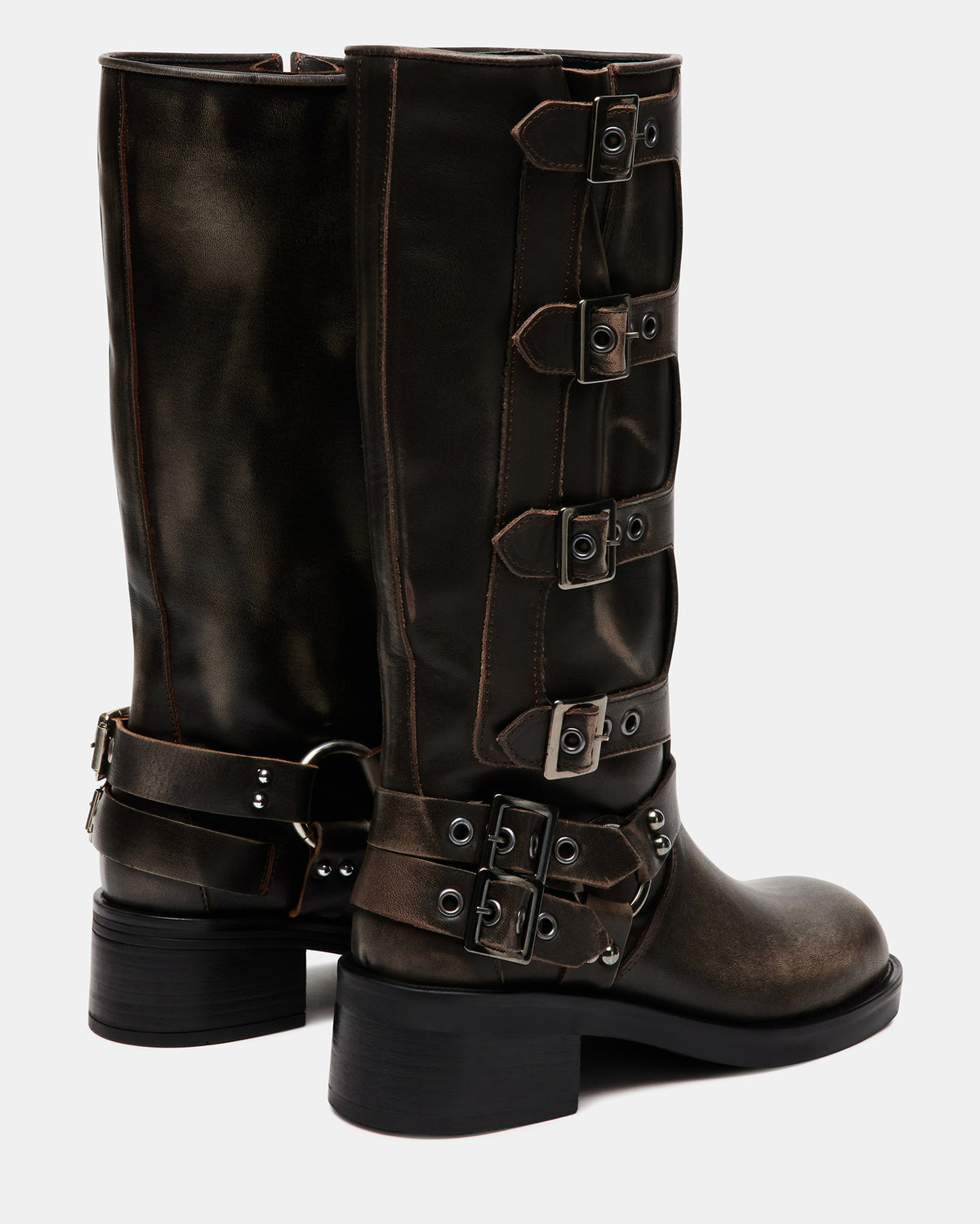 ROCKY Brown Distressed Women's Knee-High Moto Boots | Steve Madden Premium