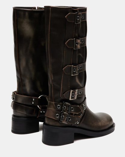 ROCKY Brown Distressed Women's Knee-High Moto Boots | Steve Madden Premium