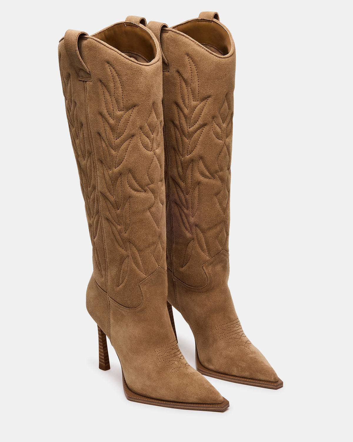 KINZEE Taupe Suede Pointed-Toe Knee-High Western Stiletto Women's Boot | Steve Madden Discount