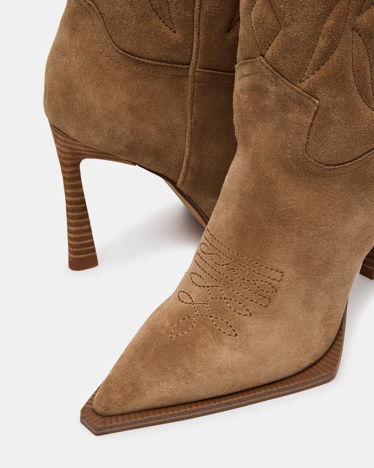 KINZEE Taupe Suede Pointed-Toe Knee-High Western Stiletto Women's Boot | Steve Madden Discount