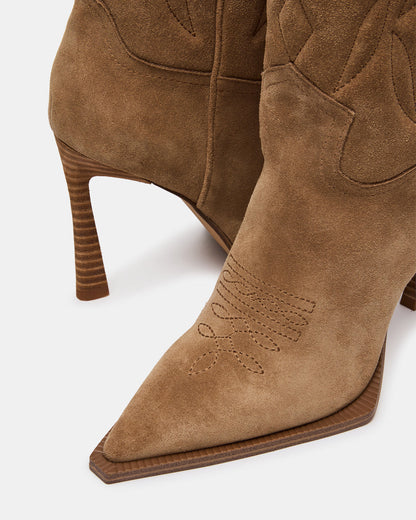 KINZEE Taupe Suede Pointed-Toe Knee-High Western Stiletto Women's Boot | Steve Madden Discount