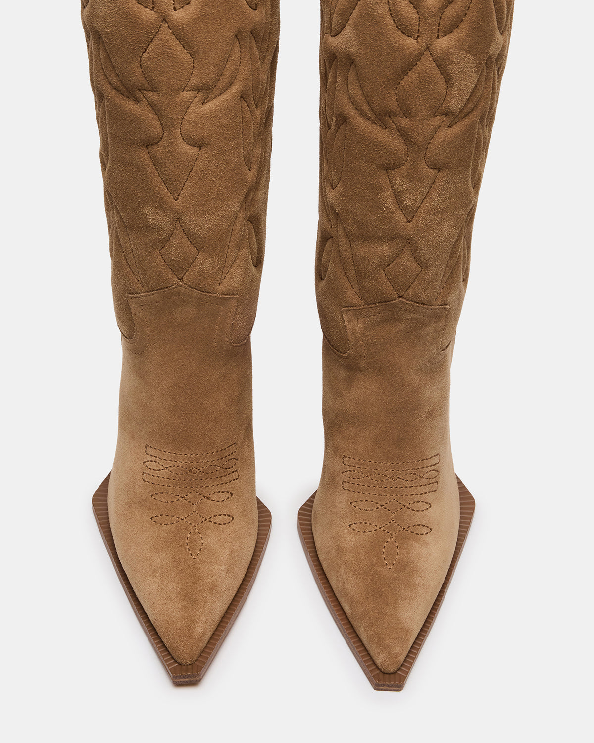 KINZEE Taupe Suede Pointed-Toe Knee-High Western Stiletto Women's Boot | Steve Madden Discount