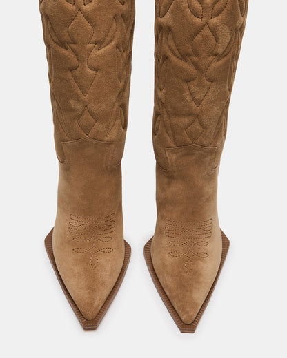 KINZEE Taupe Suede Pointed-Toe Knee-High Western Stiletto Women's Boot | Steve Madden Discount