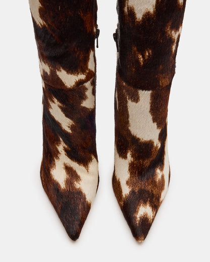 NITRO Brown Cow Print Pointed-Toe Stiletto Heel Knee-High Women's Boots | Steve Madden Premium