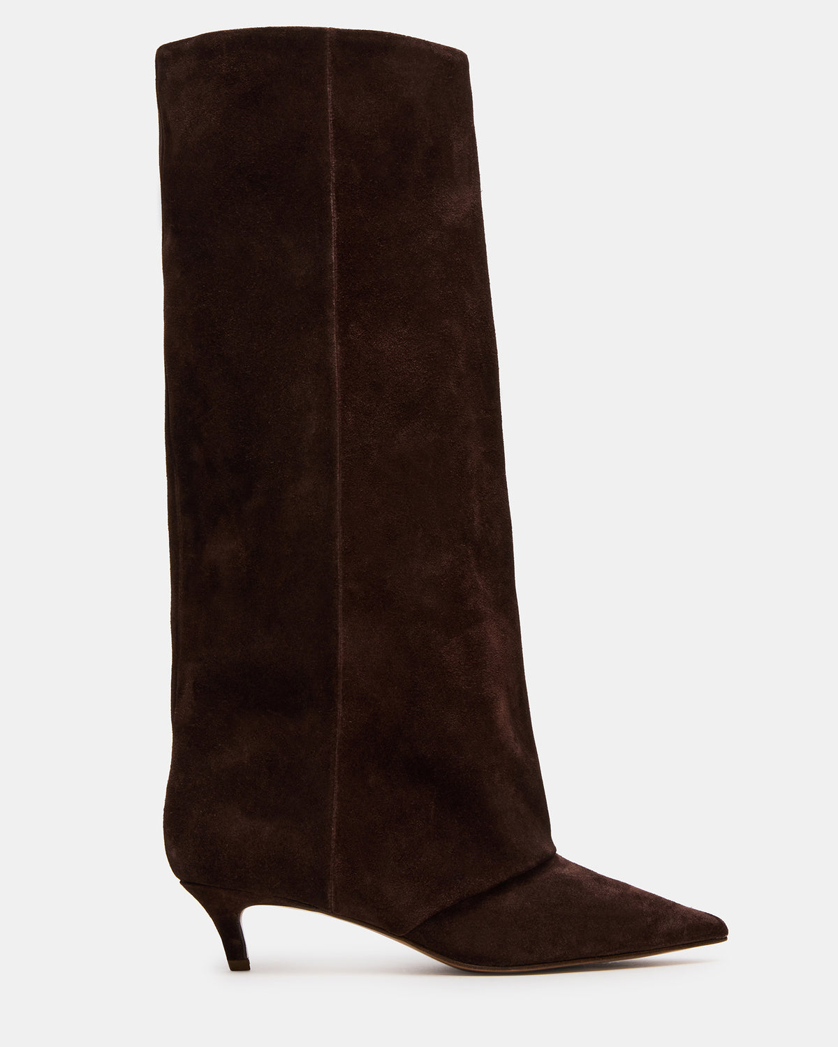 LUCA Brown Suede Pointed-Toe Cuffed Kitten Heel Women's Boot | Steve Madden Top Pick