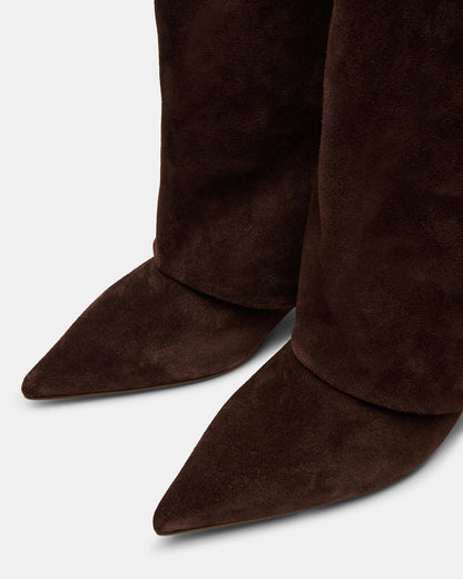 LUCA Brown Suede Pointed-Toe Cuffed Kitten Heel Women's Boot | Steve Madden Top Pick