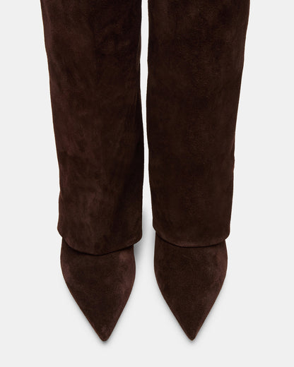 LUCA Brown Suede Pointed-Toe Cuffed Kitten Heel Women's Boot | Steve Madden Top Pick