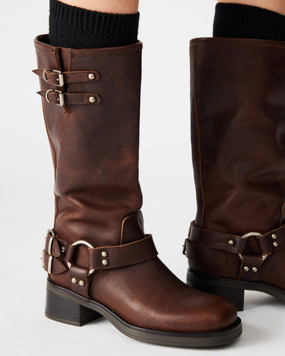 ASTOR Brown Leather Knee-High Boot | Women's Boots | Steve Madden Exclusive