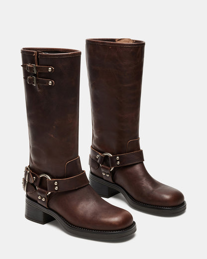 ASTOR Brown Leather Knee-High Boot | Women's Boots | Steve Madden Exclusive