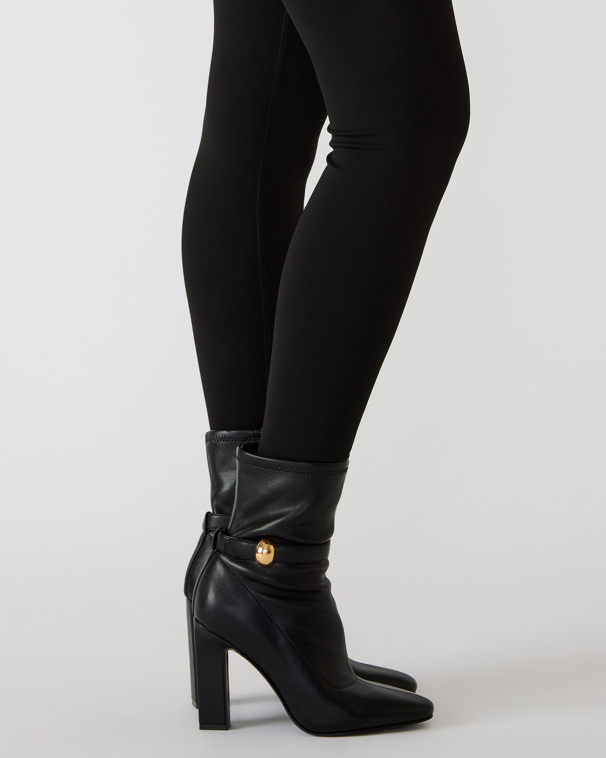 AROMA Black Buckle Gold Detail Block Heel Women's Ankle Boot | Steve Madden Special Offer