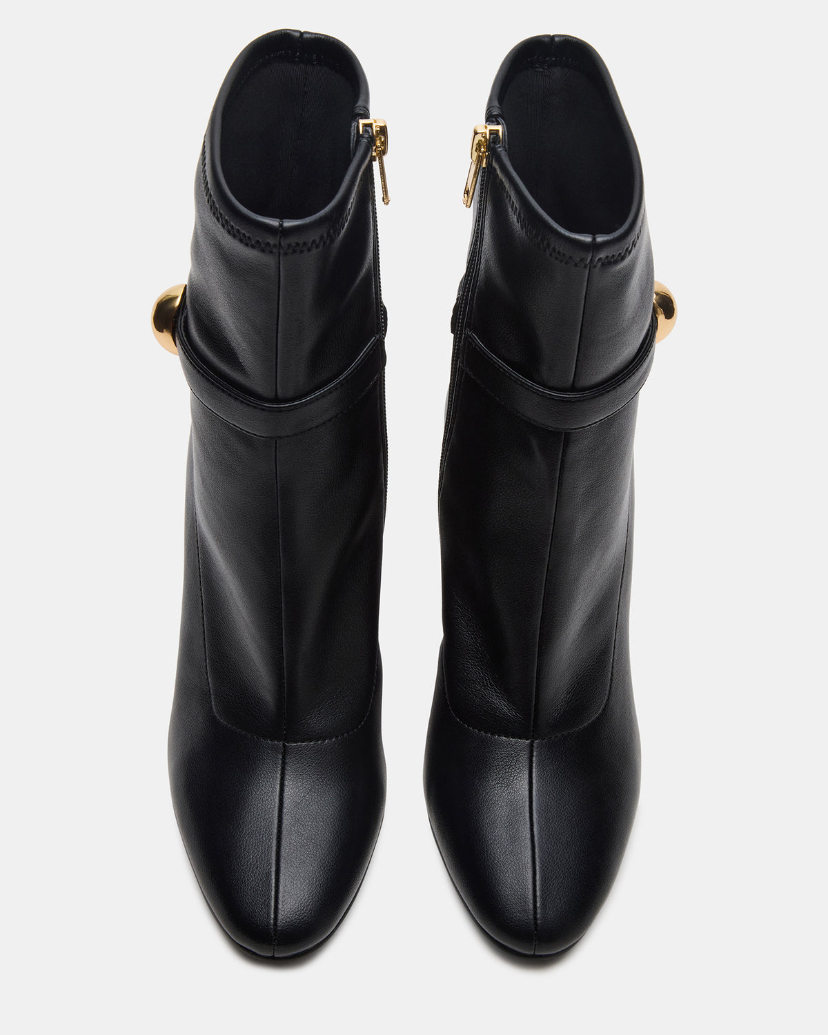 AROMA Black Buckle Gold Detail Block Heel Women's Ankle Boot | Steve Madden Special Offer