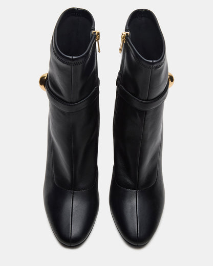 AROMA Black Buckle Gold Detail Block Heel Women's Ankle Boot | Steve Madden Special Offer