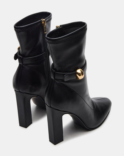 AROMA Black Buckle Gold Detail Block Heel Women's Ankle Boot | Steve Madden Special Offer
