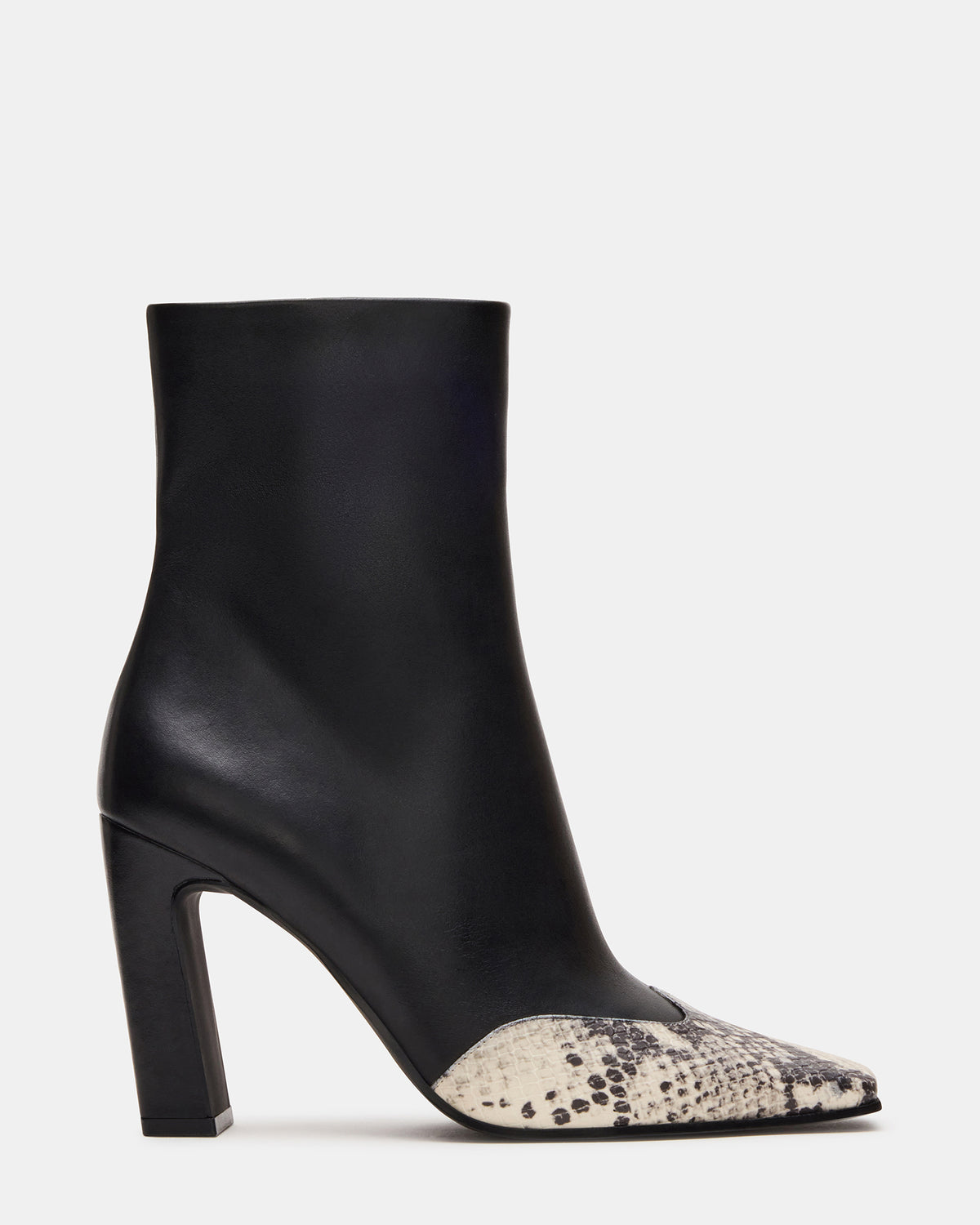 LYLE Black Leather with Snake Square-Toe Heeled Women's Ankle Boot | Steve Madden Everyday