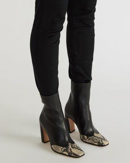 LYLE Black Leather with Snake Square-Toe Heeled Women's Ankle Boot | Steve Madden Everyday