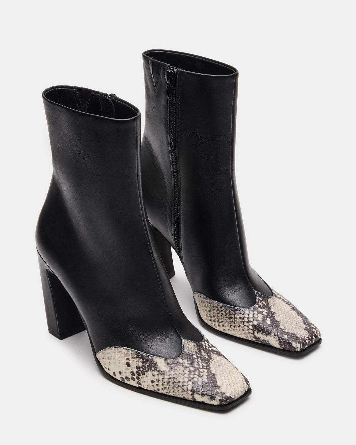 LYLE Black Leather with Snake Square-Toe Heeled Women's Ankle Boot | Steve Madden Everyday